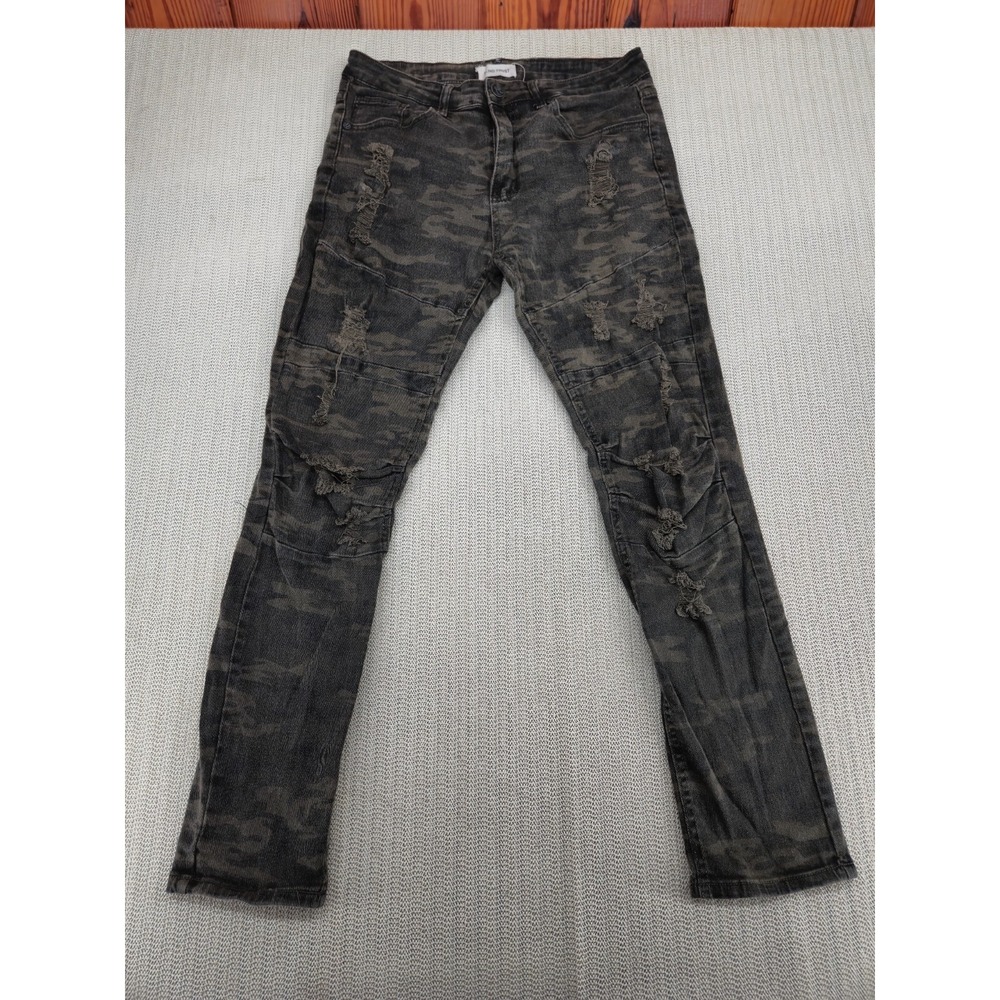 Blind Trust Jeans Mens 34x32 Green Camo Denim Distressed Hip Hop Streetwear
